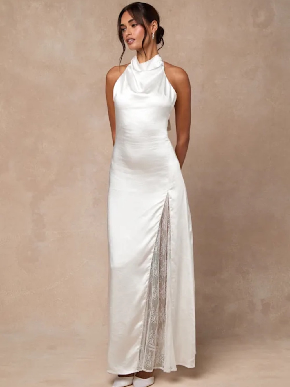 Lulu's Ivory Halter Satin Maxi Dress